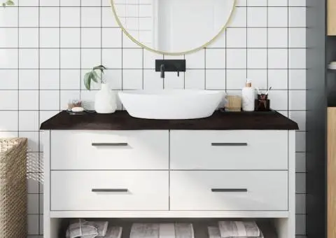 Blat de baie, maro închis, 140x60x(2-4) cm, lemn masiv tratat - 1/5