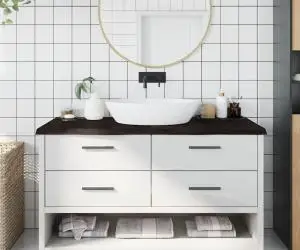 vidaXL Blat de baie, maro închis, 140x60x(2-4) cm, lemn masiv tratat