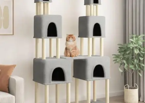 Ansamblu pisici, stâlpi din funie sisal, gri deschis, 199 cm - 1/5