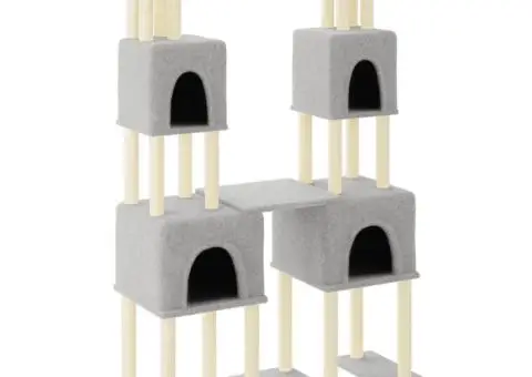 Ansamblu pisici, stâlpi din funie sisal, gri deschis, 199 cm - 2/5