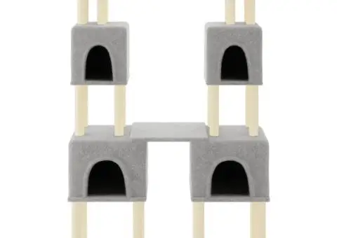 Ansamblu pisici, stâlpi din funie sisal, gri deschis, 199 cm - 3/5