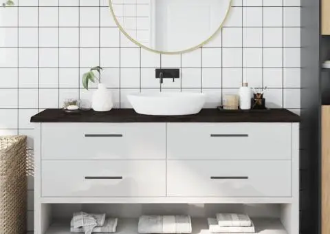 Blat de baie, maro închis, 160x40x(2-4) cm, lemn masiv tratat - 1/5