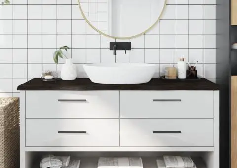 Blat de baie, maro închis, 160x50x(2-4) cm, lemn masiv tratat - 1/5