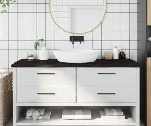 vidaXL Blat de baie, maro închis, 160x50x(2-4) cm, lemn masiv tratat