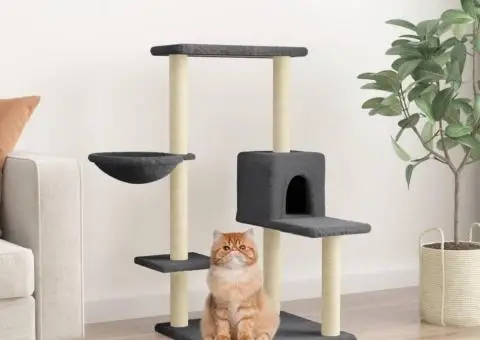 Ansamblu de pisici, stâlpi din funie sisal, gri închis, 95 cm - 1/5
