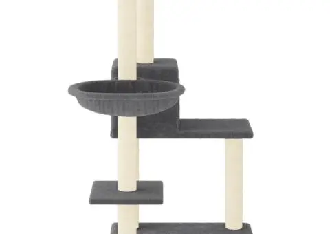Ansamblu de pisici, stâlpi din funie sisal, gri închis, 95 cm - 4/5