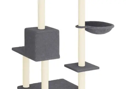 Ansamblu de pisici, stâlpi din funie sisal, gri închis, 95 cm - 5/5