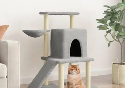 Ansamblu pisici, stâlpi din funie sisal, gri deschis, 96,5 cm - 1/5
