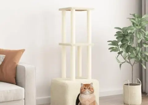 Ansamblu de pisici cu stâlpi din funie de sisal, crem, 133,5 cm - 1/5