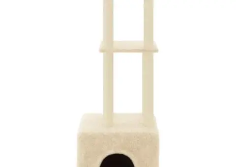 Ansamblu de pisici cu stâlpi din funie de sisal, crem, 133,5 cm - 3/5