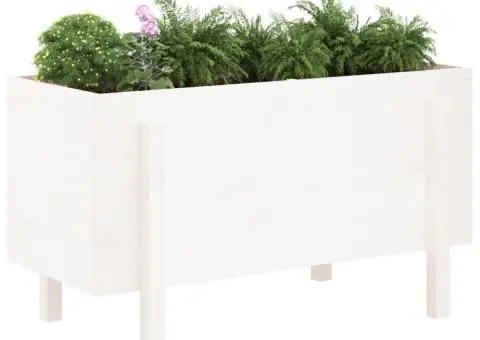 Strat înălțat de grădină, alb, 101x50x57 cm, lemn masiv de pin - 3/5