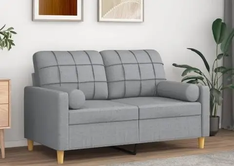 Canapea cu 2 locuri cu pernuțe, gri deschis, 120 cm, textil - 1/5