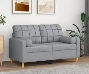 vidaXL Canapea cu 2 locuri cu pernuțe, gri deschis, 120 cm, textil