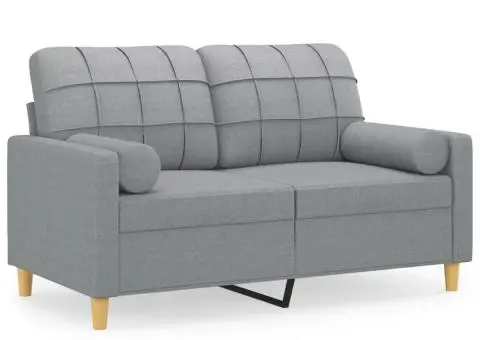 Canapea cu 2 locuri cu pernuțe, gri deschis, 120 cm, textil - 2/5