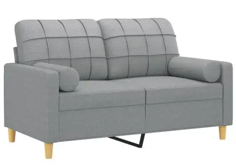Canapea cu 2 locuri cu pernuțe, gri deschis, 120 cm, textil - 3/5