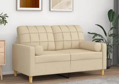 Canapea cu 2 locuri cu pernuțe, crem, 120 cm, textil - 1/5