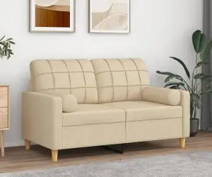 vidaXL Canapea cu 2 locuri cu pernuțe, crem, 120 cm, textil