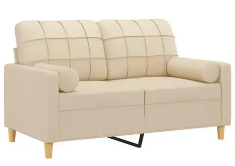 Canapea cu 2 locuri cu pernuțe, crem, 120 cm, textil - 3/5
