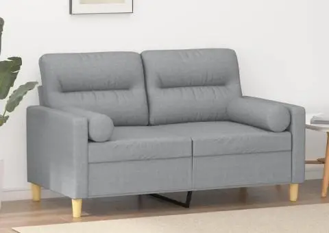 Canapea cu 2 locuri cu pernuțe, gri deschis, 120 cm, textil - 1/5