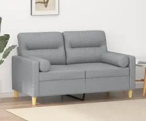 vidaXL Canapea cu 2 locuri cu pernuțe, gri deschis, 120 cm, textil
