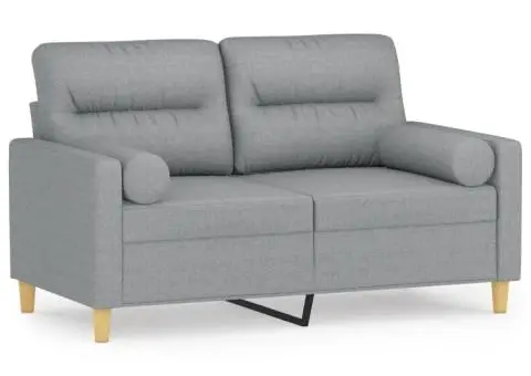 Canapea cu 2 locuri cu pernuțe, gri deschis, 120 cm, textil - 2/5