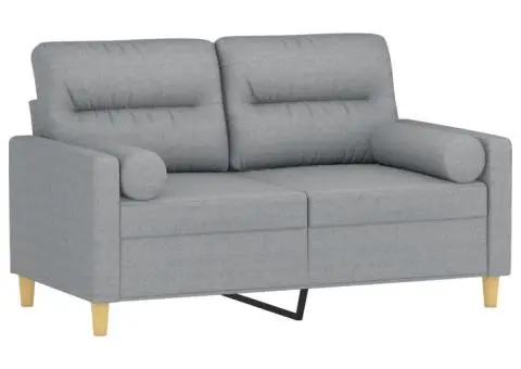 Canapea cu 2 locuri cu pernuțe, gri deschis, 120 cm, textil - 3/5