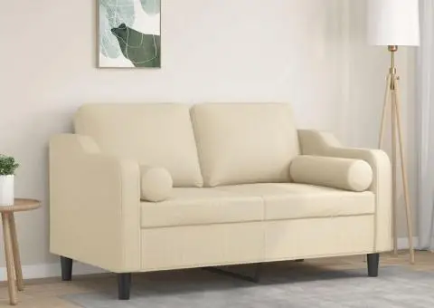 Canapea cu 2 locuri cu pernuțe, crem, 120 cm, textil - 1/5