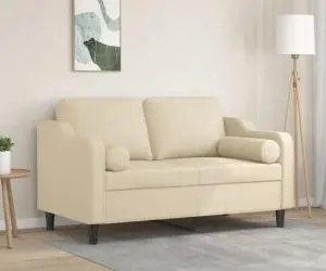 vidaXL Canapea cu 2 locuri cu pernuțe, crem, 120 cm, textil