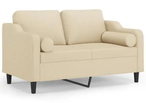 Canapea cu 2 locuri cu pernuțe, crem, 120 cm, textil - 2/5
