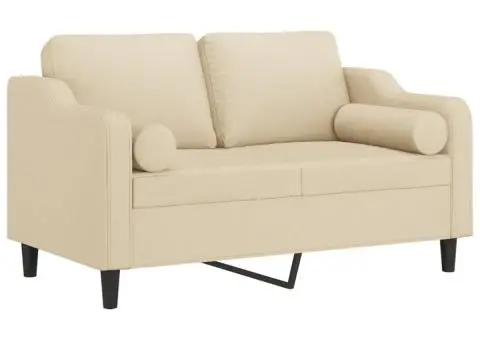 Canapea cu 2 locuri cu pernuțe, crem, 120 cm, textil - 3/5