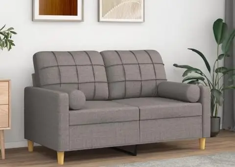 Canapea cu 2 locuri cu pernuțe, gri taupe, 120 cm, textil - 1/5