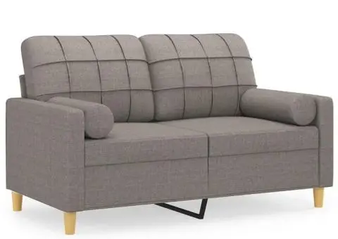 Canapea cu 2 locuri cu pernuțe, gri taupe, 120 cm, textil - 2/5