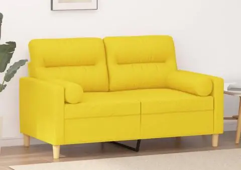 Canapea cu 2 locuri cu pernuțe, galben deschis, 120 cm, textil - 1/5