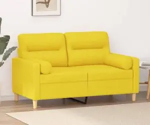 vidaXL Canapea cu 2 locuri cu pernuțe, galben deschis, 120 cm, textil