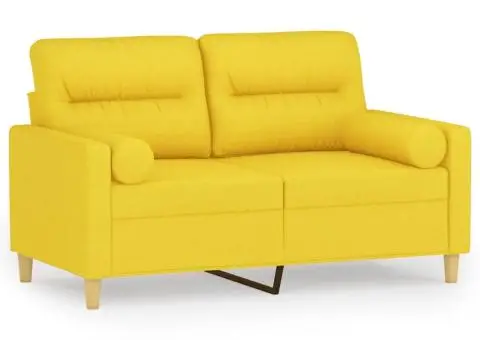 Canapea cu 2 locuri cu pernuțe, galben deschis, 120 cm, textil - 2/5