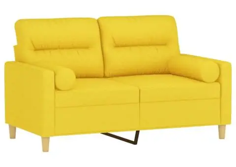 Canapea cu 2 locuri cu pernuțe, galben deschis, 120 cm, textil - 3/5