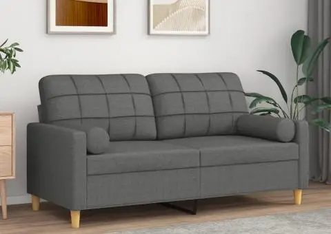 Canapea cu 2 locuri cu pernuțe, gri închis, 140 cm, textil - 1/5