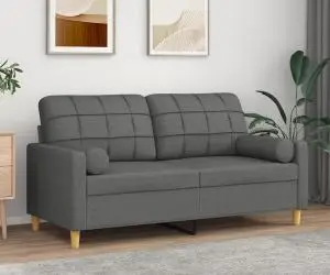 vidaXL Canapea cu 2 locuri cu pernuțe, gri închis, 140 cm, textil
