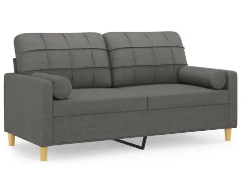 Canapea cu 2 locuri cu pernuțe, gri închis, 140 cm, textil - 2/5