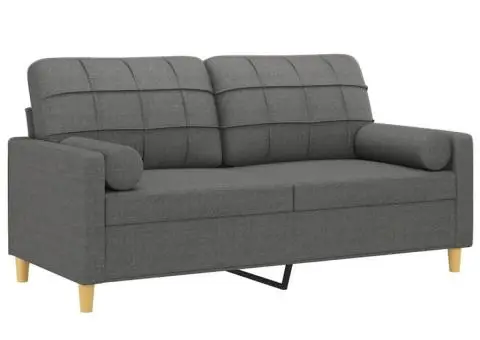 Canapea cu 2 locuri cu pernuțe, gri închis, 140 cm, textil - 3/5