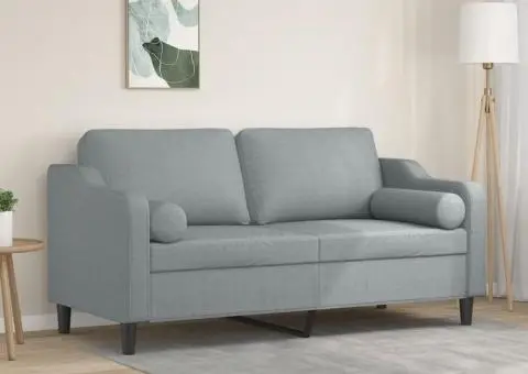 Canapea cu 2 locuri cu pernuțe, gri deschis, 140 cm, textil - 1/5