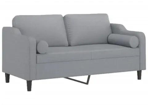 Canapea cu 2 locuri cu pernuțe, gri deschis, 140 cm, textil - 3/5