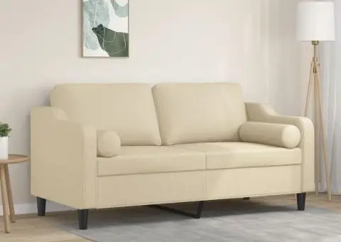 Canapea cu 2 locuri cu pernuțe, crem, 140 cm, textil - 1/5