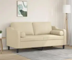 vidaXL Canapea cu 2 locuri cu pernuțe, crem, 140 cm, textil