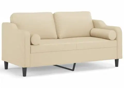 Canapea cu 2 locuri cu pernuțe, crem, 140 cm, textil - 2/5