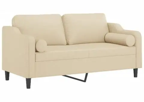 Canapea cu 2 locuri cu pernuțe, crem, 140 cm, textil - 3/5