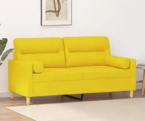 vidaXL Canapea cu 2 locuri cu pernuțe, galben deschis, 140 cm, textil