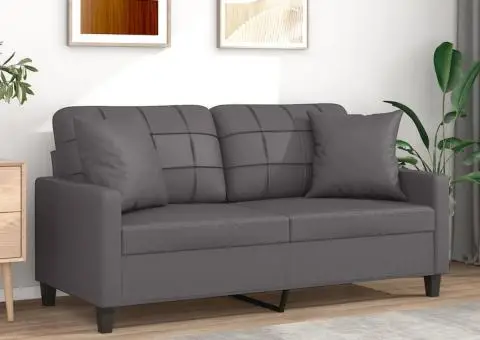 Canapea cu 2 locuri cu pernuțe, gri, 140 cm, piele ecologică - 1/5