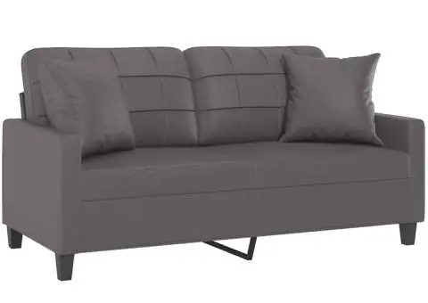 Canapea cu 2 locuri cu pernuțe, gri, 140 cm, piele ecologică - 3/5