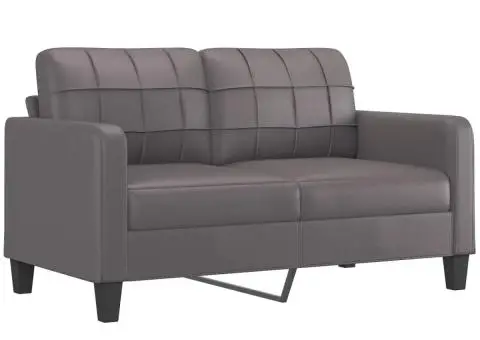 Canapea cu 2 locuri cu pernuțe, gri, 140 cm, piele ecologică - 4/5